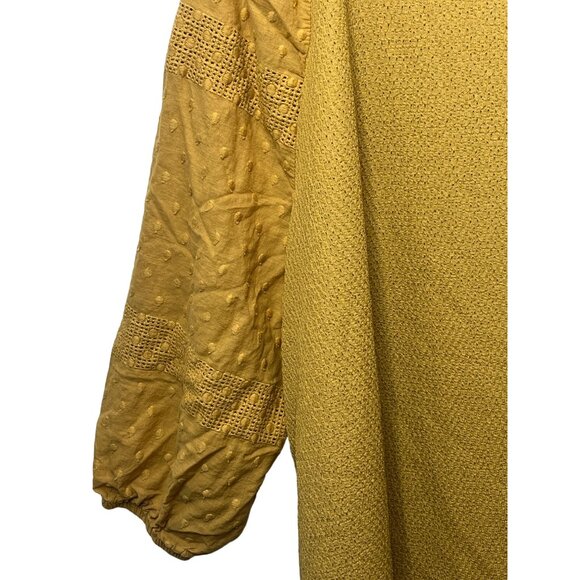 Soleillee Plus Size 2X Yellow Textured Peasant Blouse Puff Sleeve Boho Top - Picture 9 of 13